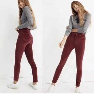 Madewell 10 in high rise skinny stretch velvet in burgundy size 34